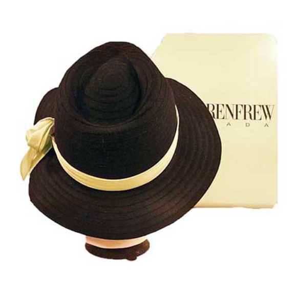 WOOL WIDE BRIM HAT, NEVER WORN, LADIES MEDIUM, BLACK, LIGHT GREEN SILK HAT BAND, - Picture 3 of 5